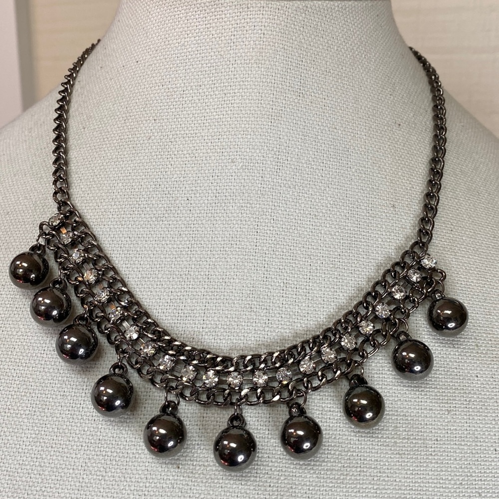 Industrial style sparkly rhinestone statement necklace